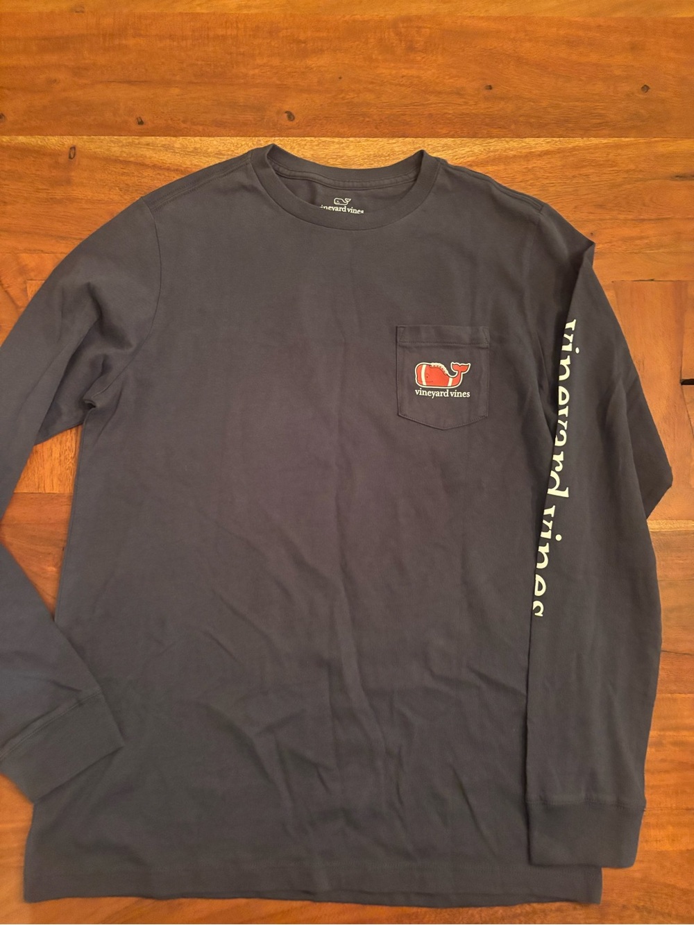Vineyard Vines Navy Football Long-Sleeve Pocket Tee Size 12/14